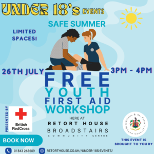 Free Youth First Aid workshop 26th July 3-3pm -4pm 2024 located at Retort House